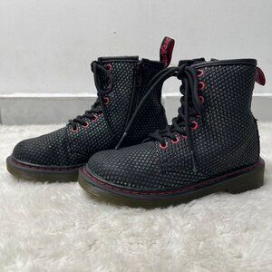 Dr. Martens Kid's Black Delaney Combat Lace Up Leather Boot Shoes Size 12 US